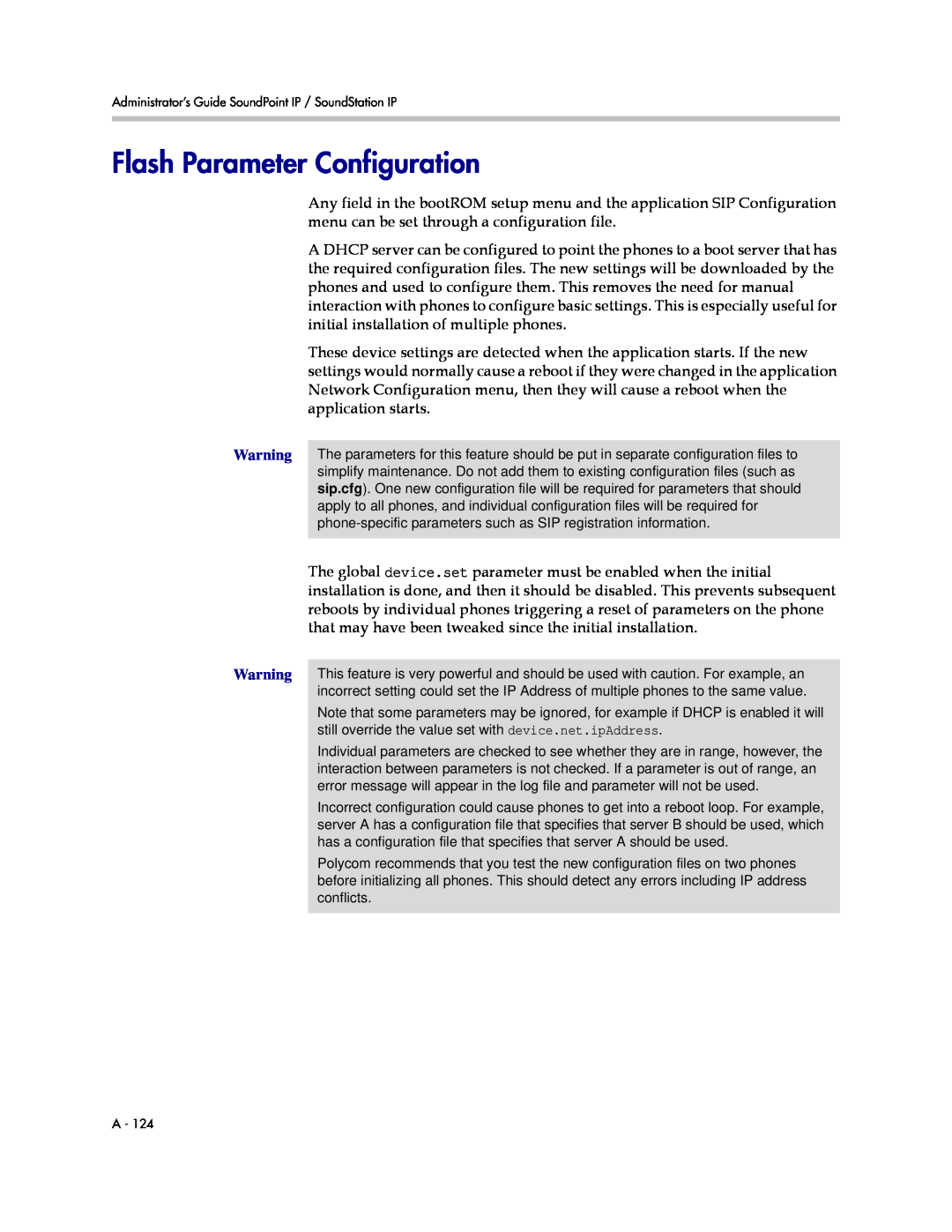 Polycom SIP 3.1 manual Flash Parameter Configuration 