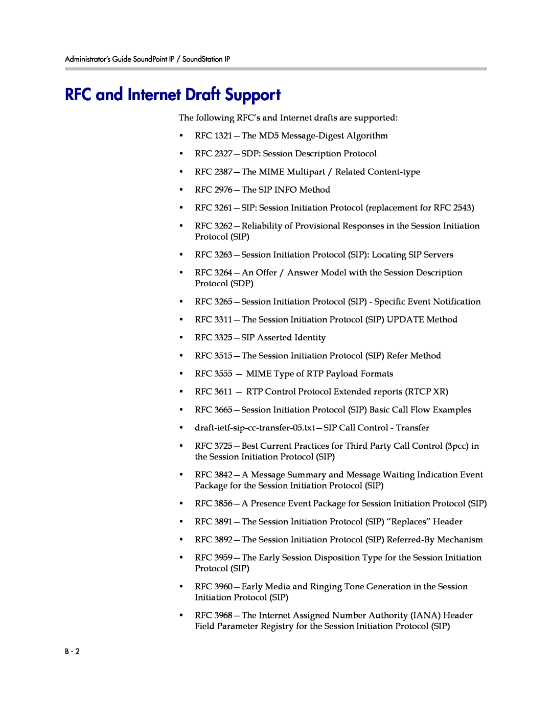 Polycom SIP 3.1 manual RFC and Internet Draft Support 