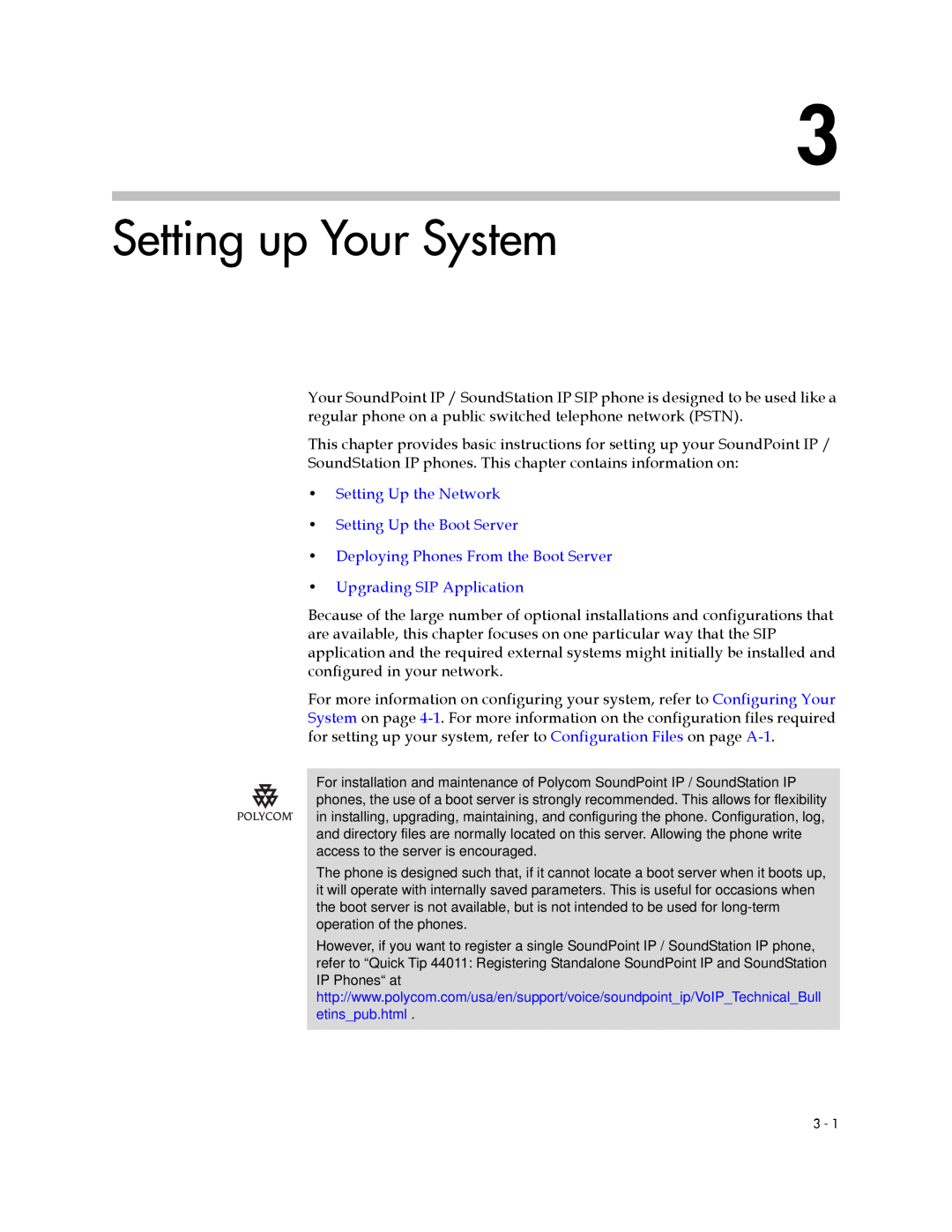 Polycom SIP 3.1 manual Setting up Your System, Setting Up the Network Setting Up the Boot Server 