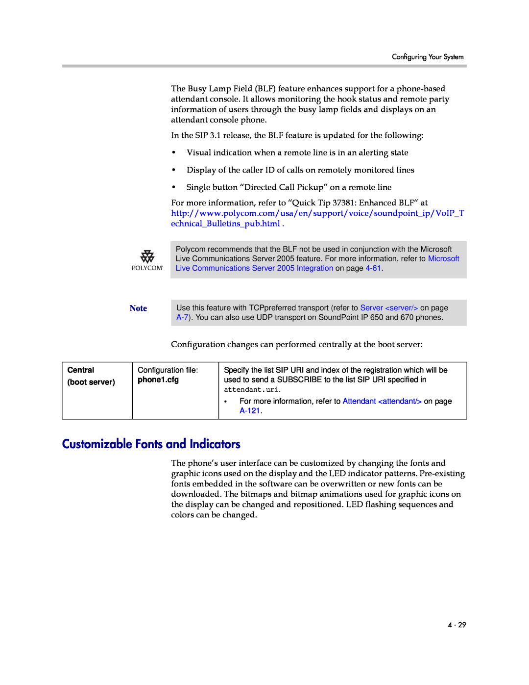 Polycom SIP 3.1 manual Customizable Fonts and Indicators, echnicalBulletinspub.html 