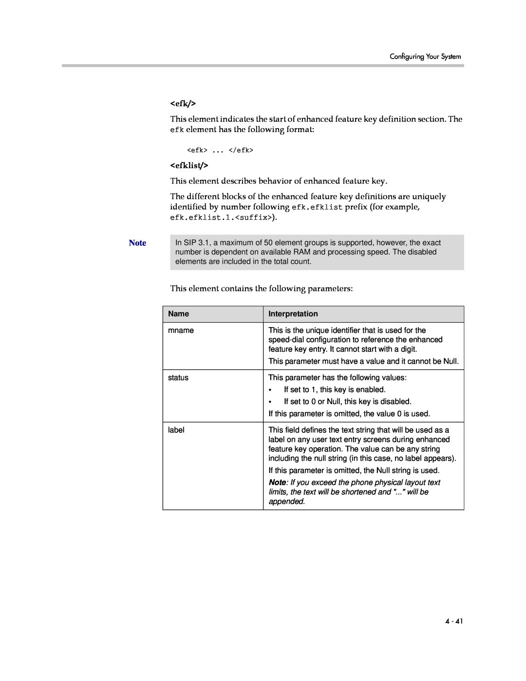 Polycom SIP 3.1 manual efklist, This element describes behavior of enhanced feature key, appended 
