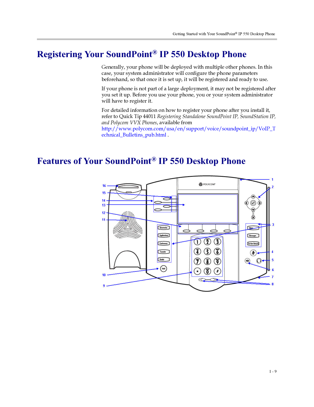 Polycom Soundpoint IP 550 manual Registering Your SoundPoint IP 550 Desktop Phone 