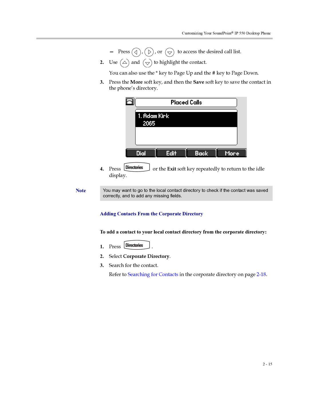 Polycom Soundpoint IP 550 manual Adding Contacts From the Corporate Directory, Select Corporate Directory 