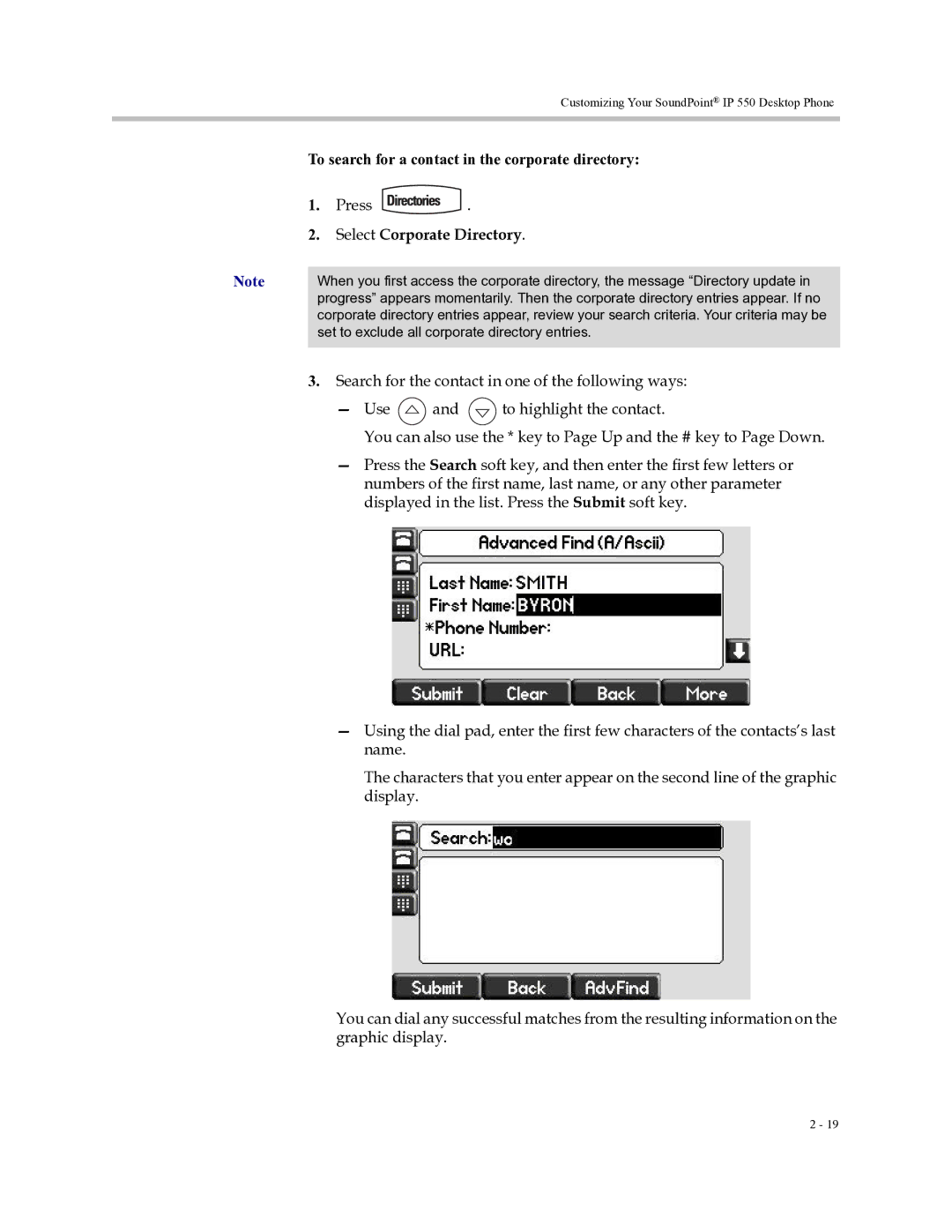 Polycom Soundpoint IP 550 manual To search for a contact in the corporate directory 