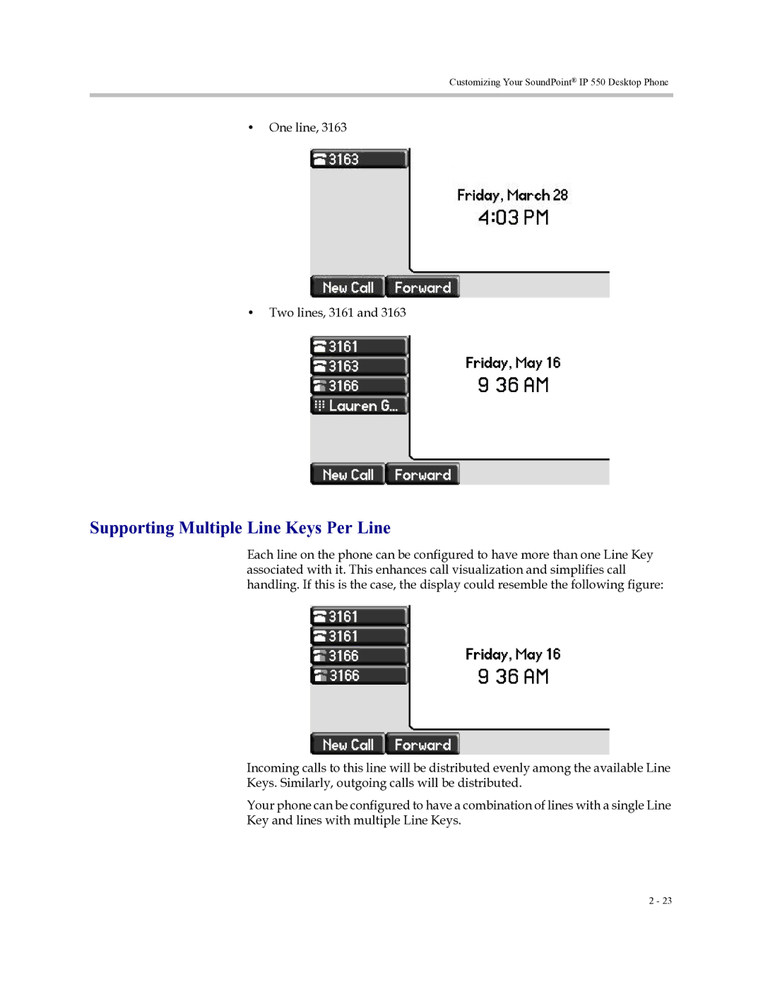 Polycom Soundpoint IP 550 manual Supporting Multiple Line Keys Per Line 