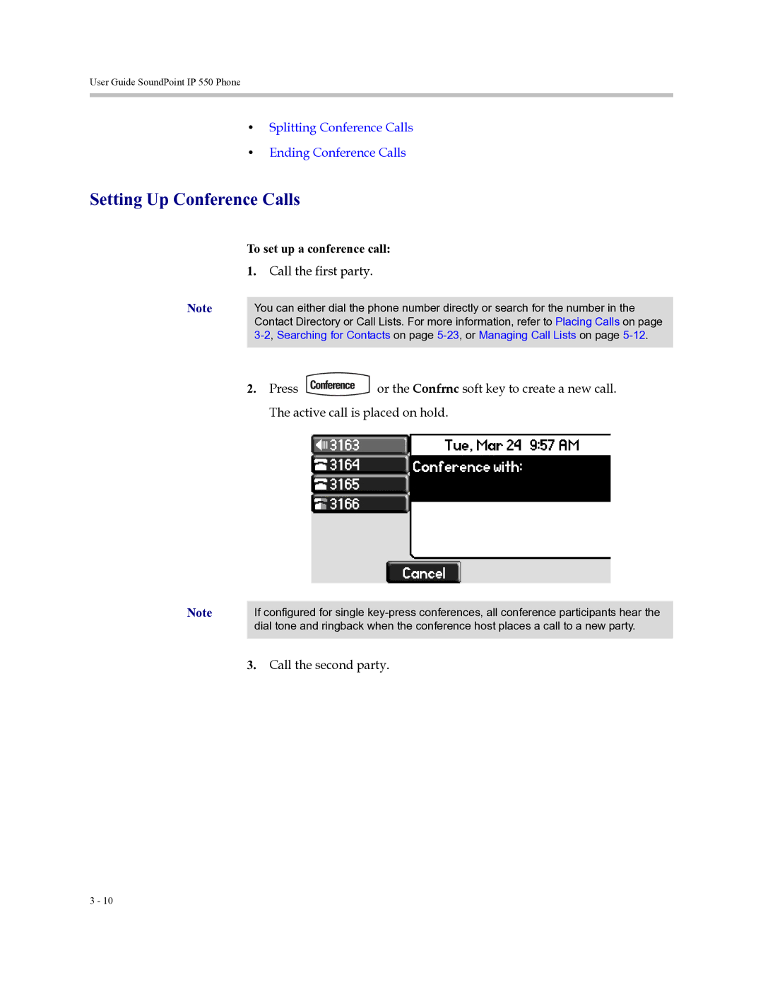 Polycom Soundpoint IP 550 manual Setting Up Conference Calls, To set up a conference call 