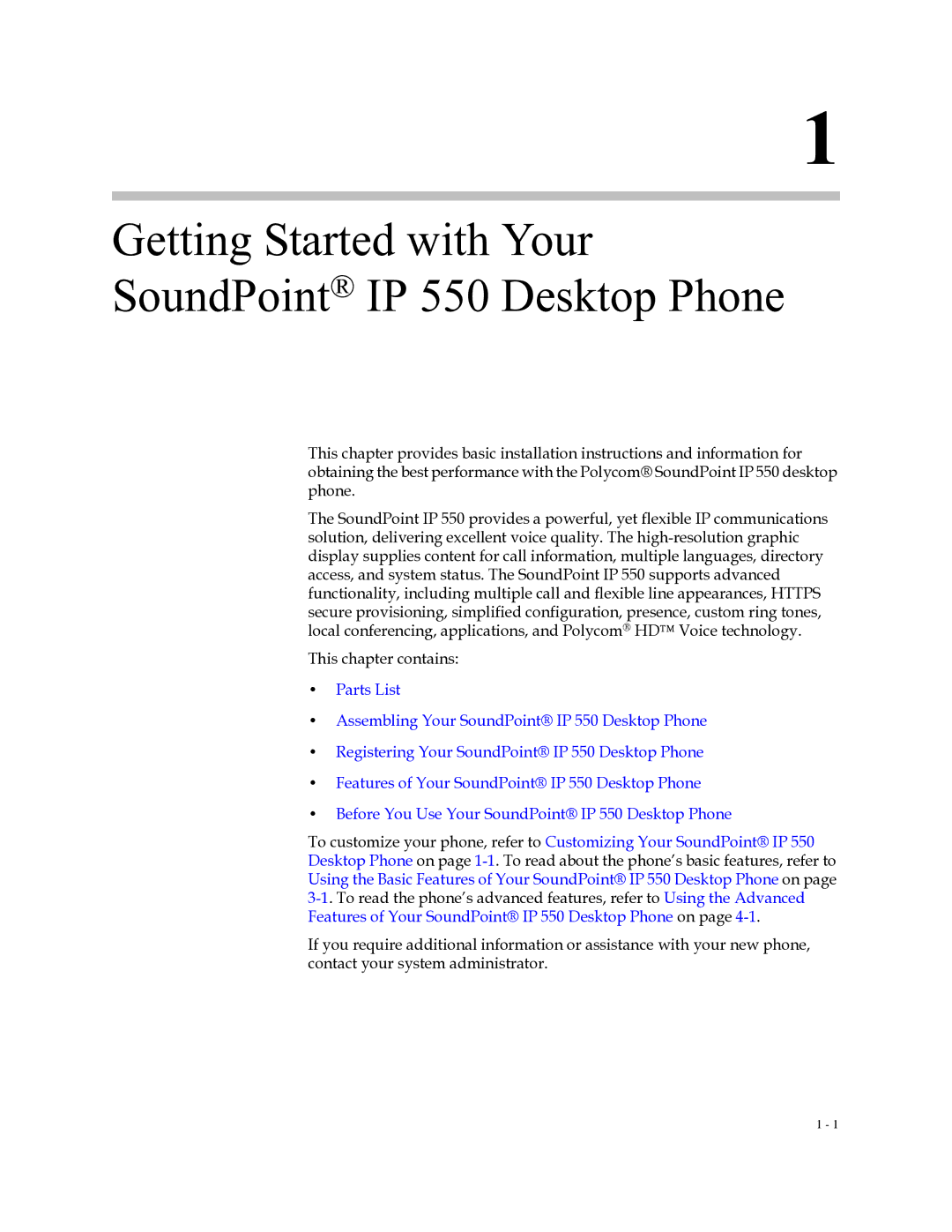 Polycom Soundpoint IP 550 manual Getting Started with Your SoundPoint IP 550 Desktop Phone 