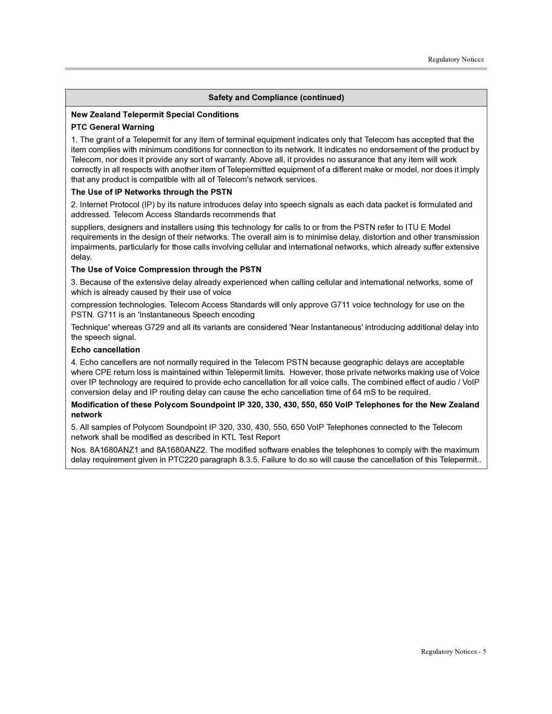 Polycom Soundpoint IP 550 manual Use of IP Networks through the Pstn, Use of Voice Compression through the Pstn 