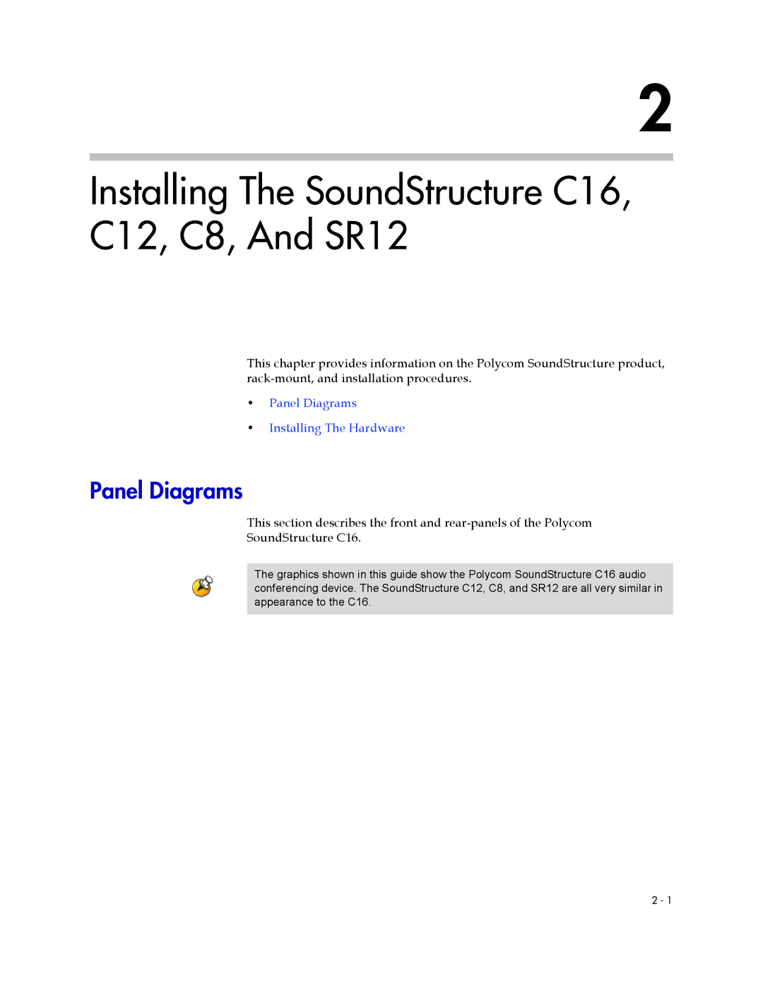 Polycom manual Installing The SoundStructure C16, C12, C8, And SR12, Panel Diagrams 