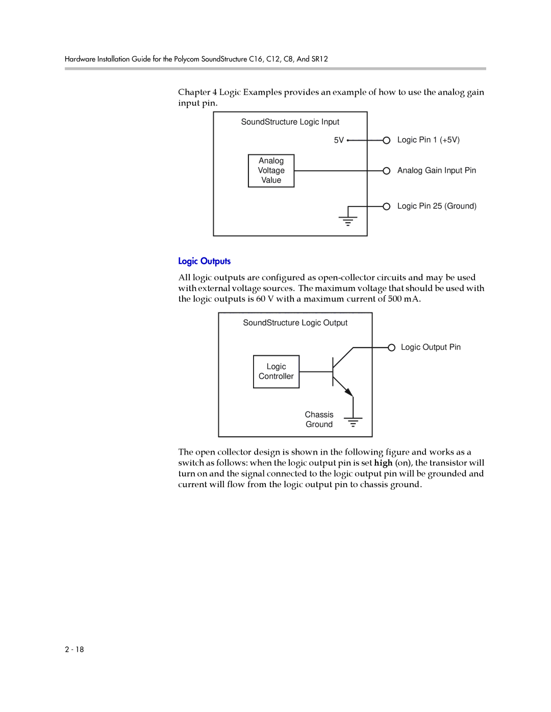 Polycom SR12, C12, C16, C8 manual Logic Outputs 