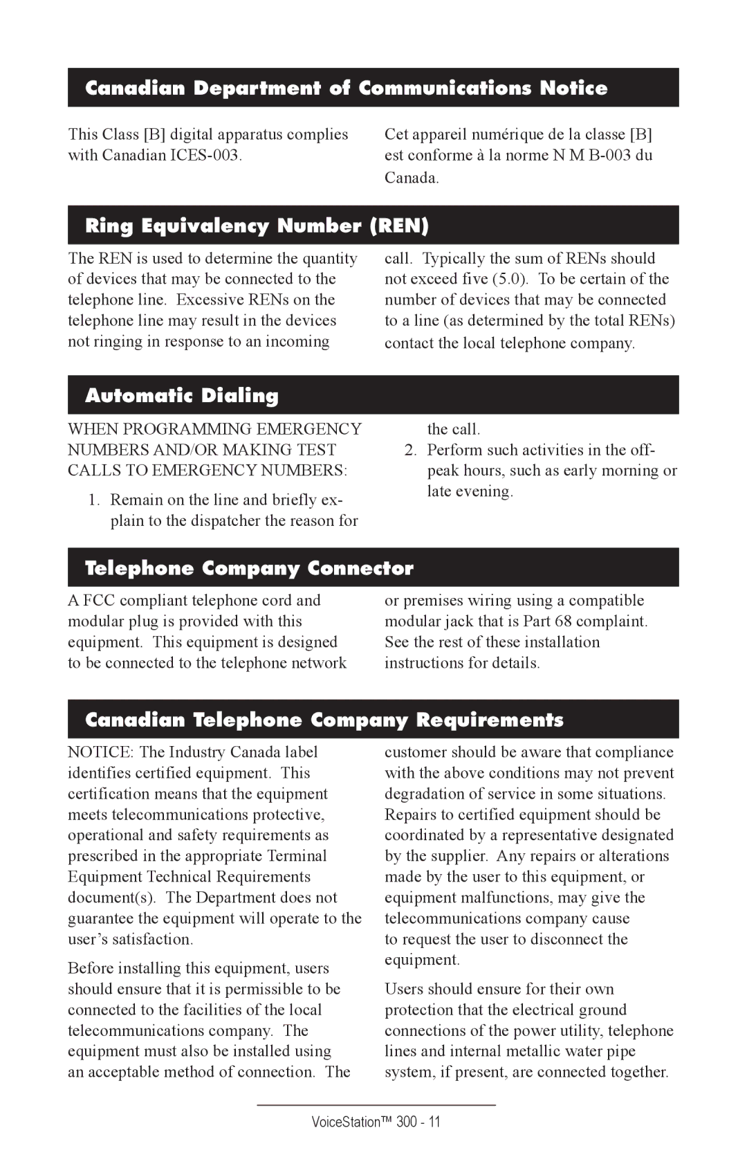 Polycom TM300 manual Canadian Department of Communications Notice, Ring Equivalency Number REN, Automatic Dialing 