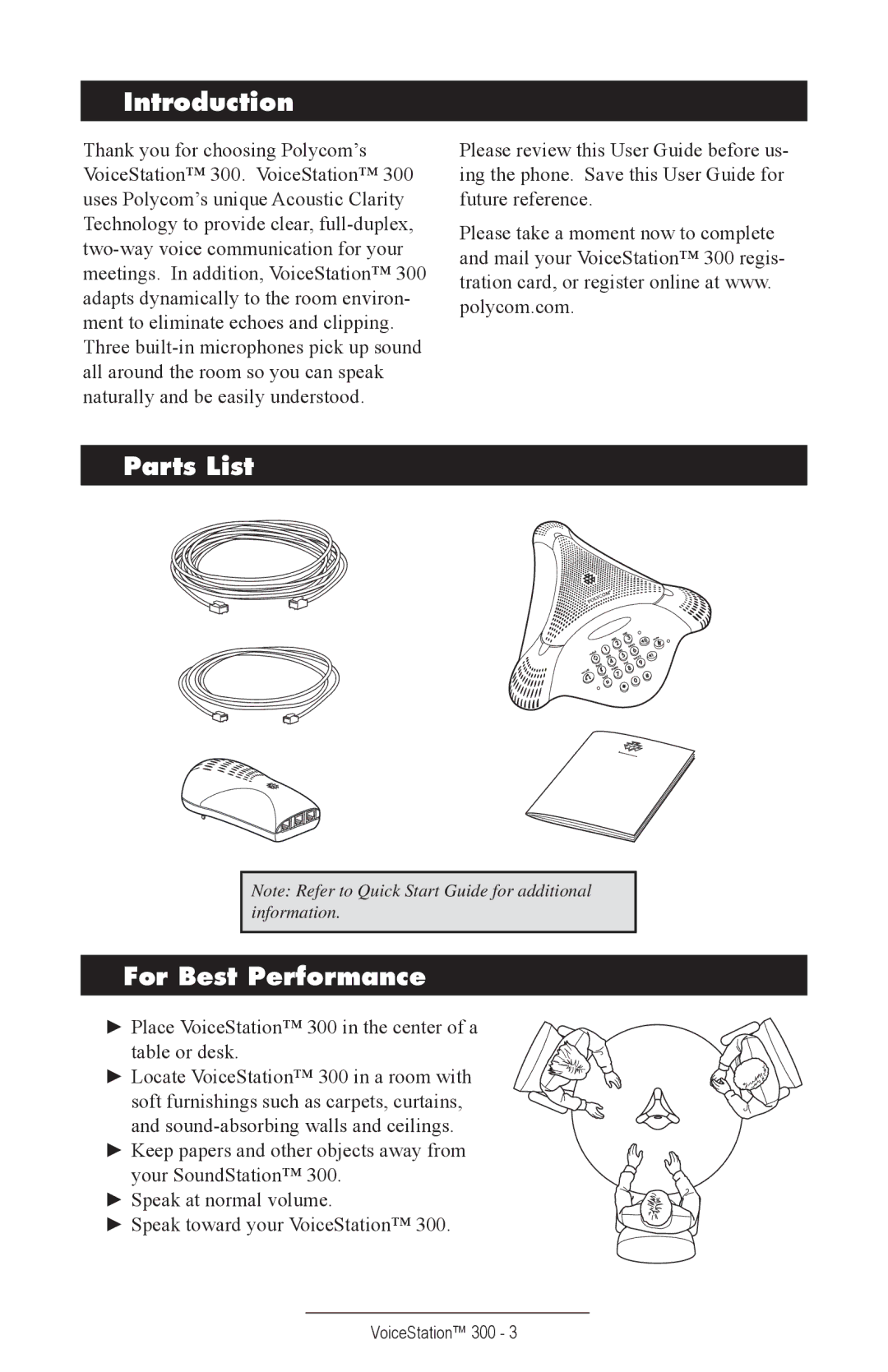 Polycom TM300 manual Introduction, Parts List For Best Performance 