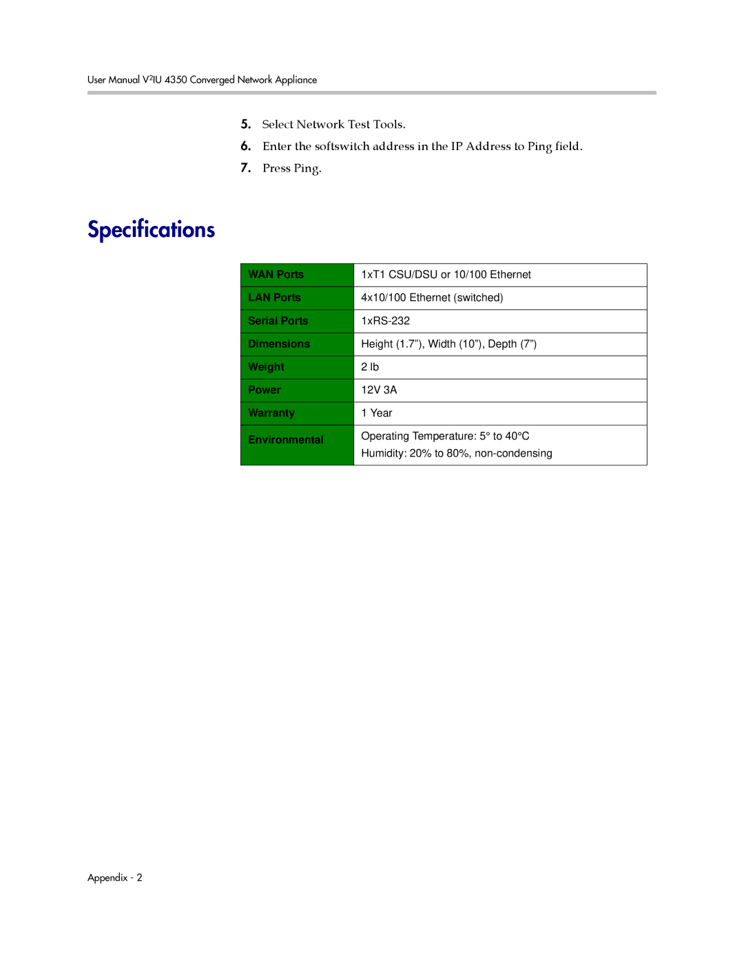 Polycom V2IU 4350 user manual Specifications 