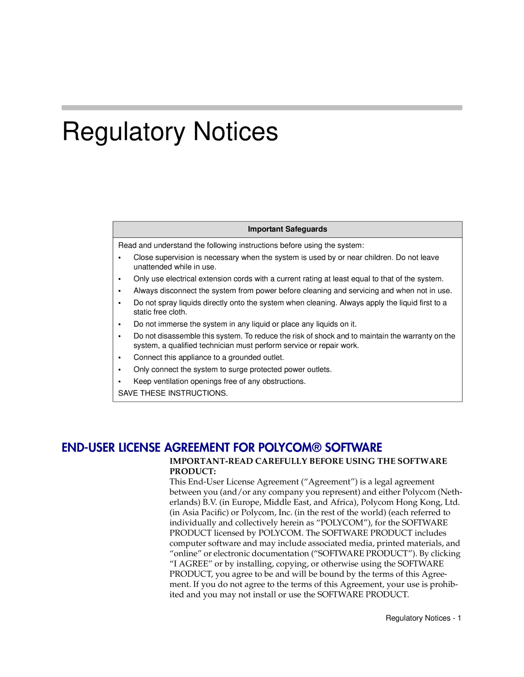 Polycom V2IU 4350 user manual Regulatory Notices 