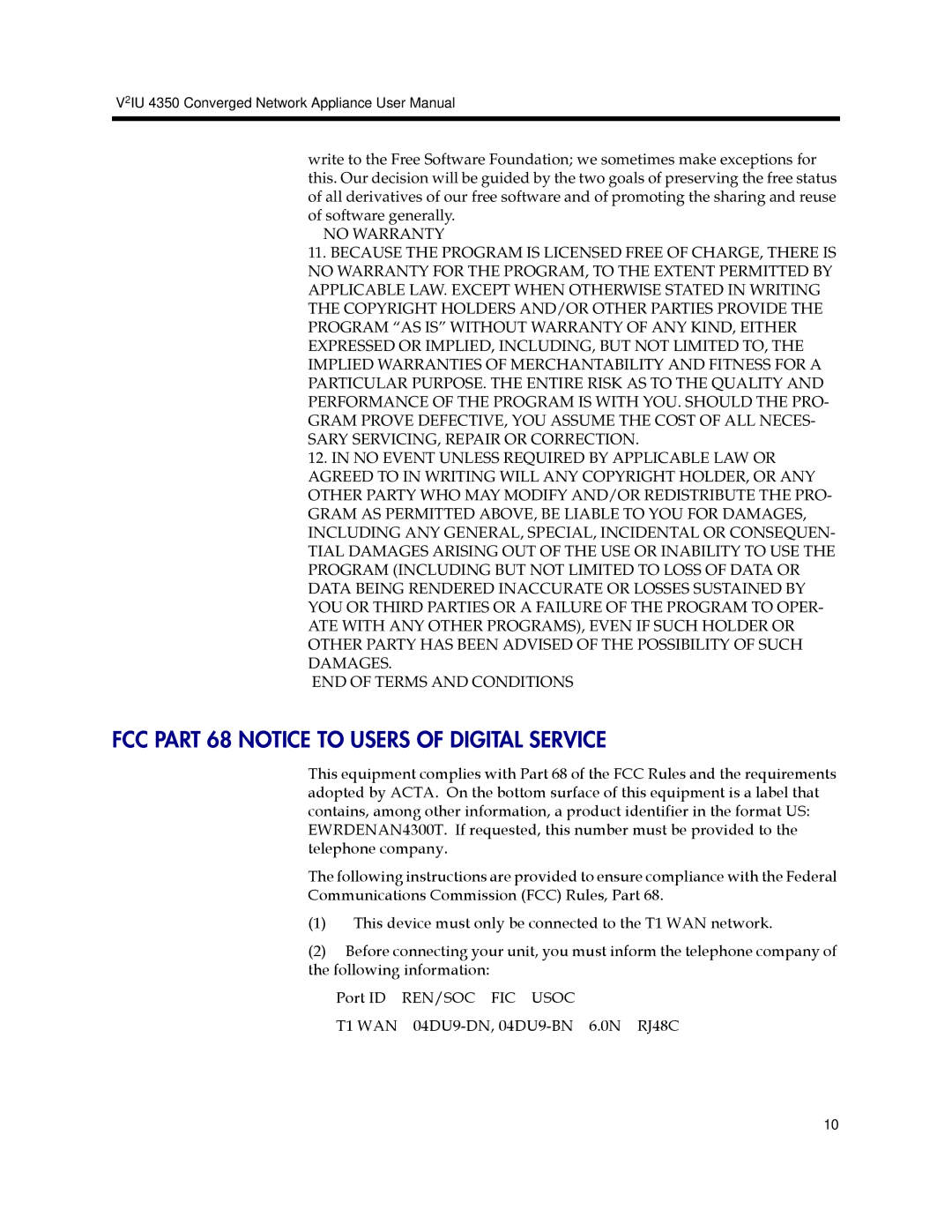 Polycom V2IU 4350 user manual FCC Part 68 Notice to Users of Digital Service 