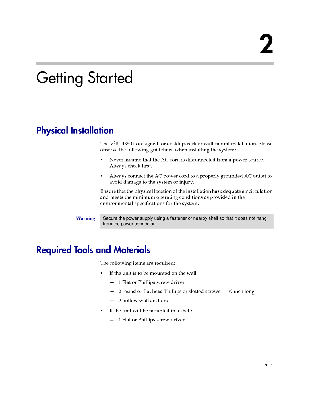 Polycom V2IU 4350 user manual Physical Installation, Required Tools and Materials 