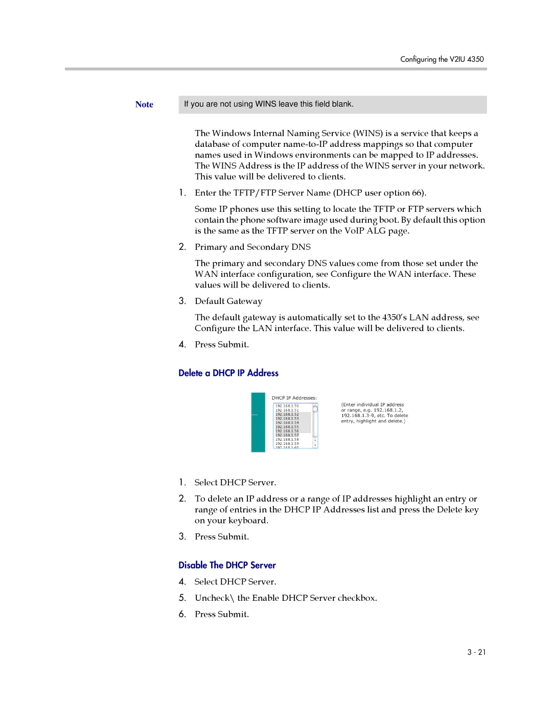 Polycom V2IU 4350 user manual Delete a Dhcp IP Address 