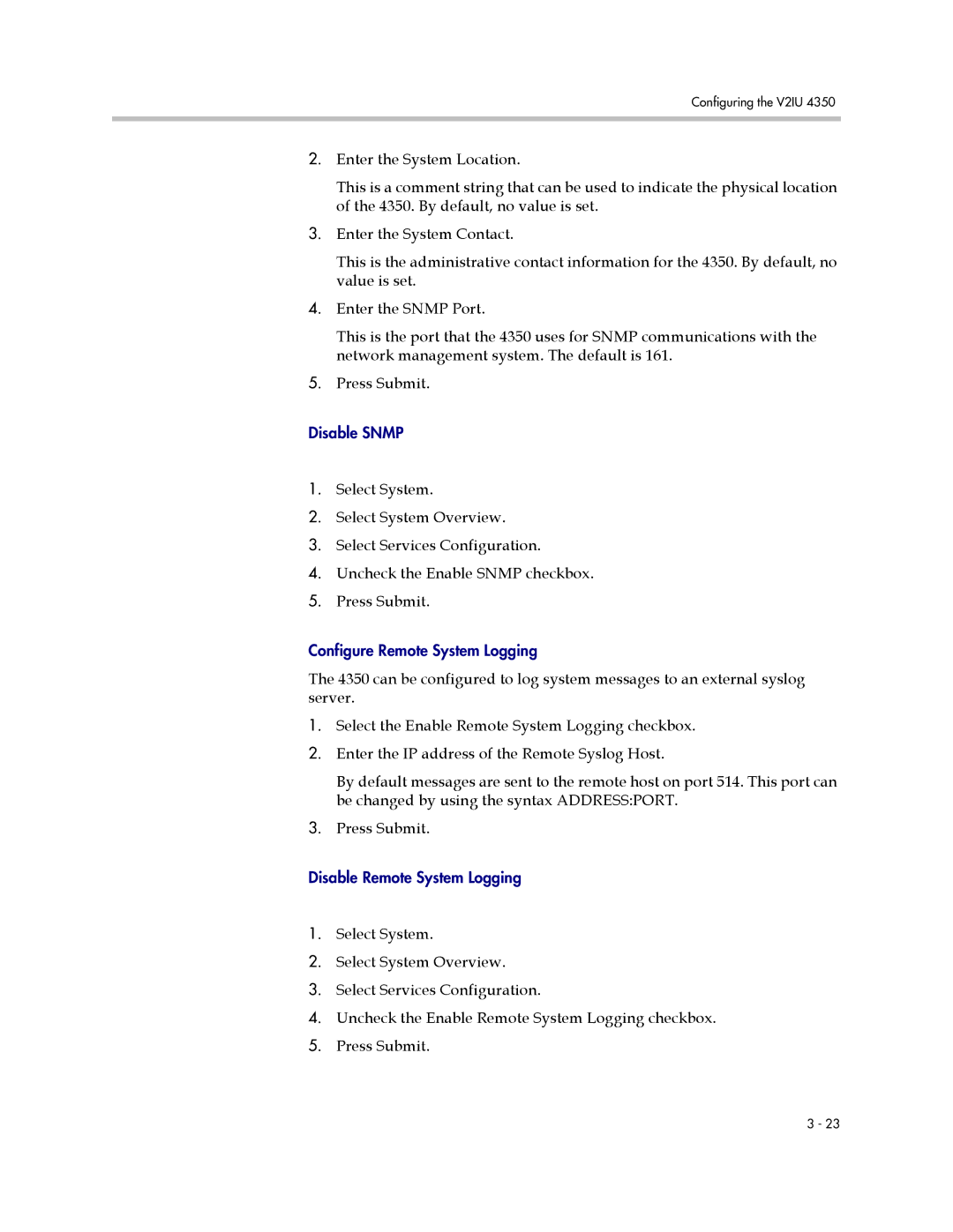 Polycom V2IU 4350 user manual Disable Snmp 