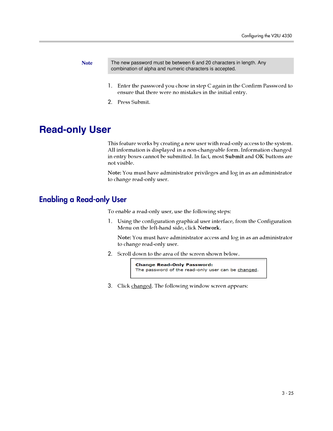 Polycom V2IU 4350 user manual Enabling a Read-only User 