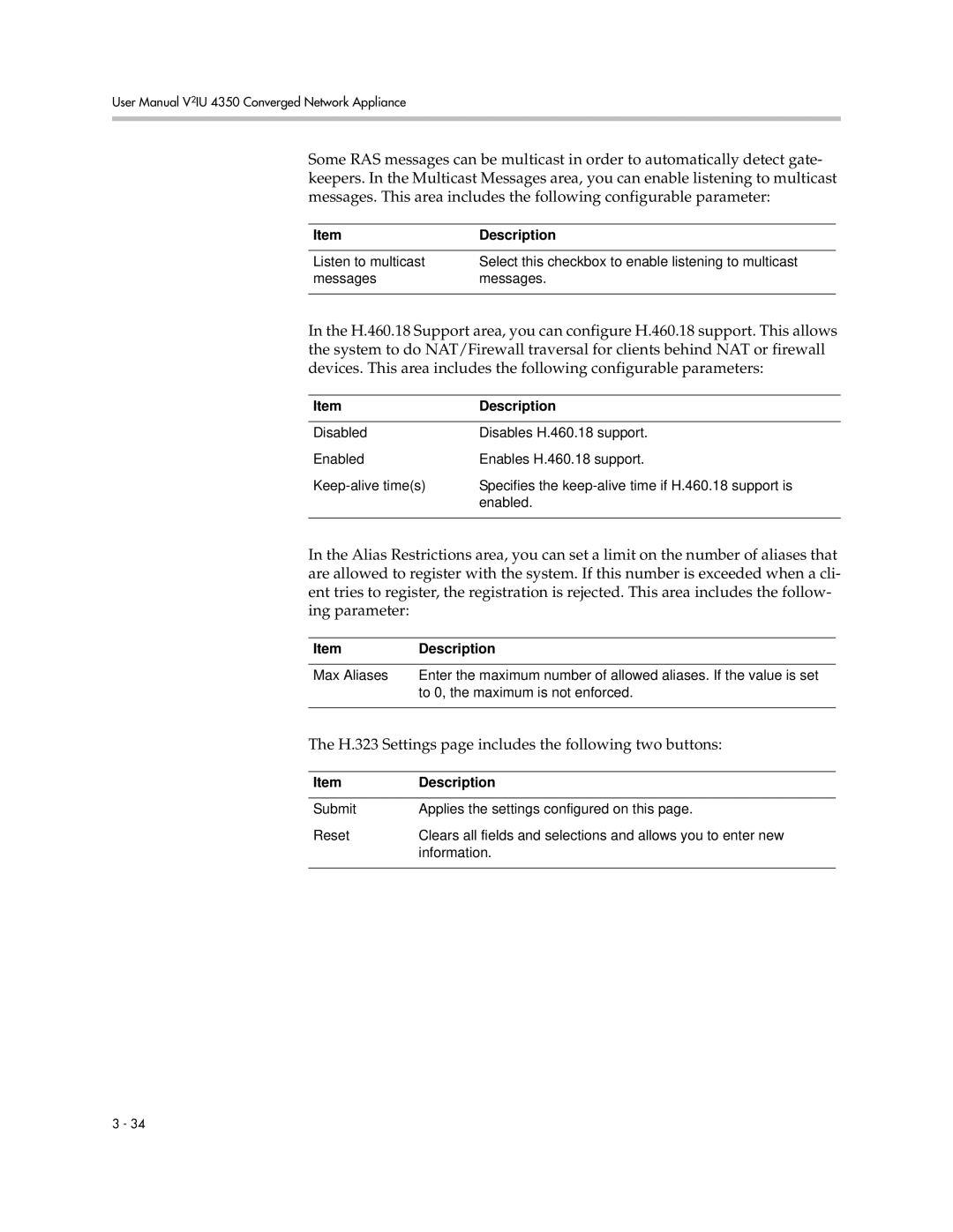 Polycom V2IU 4350 user manual H.323 Settings page includes the following two buttons 