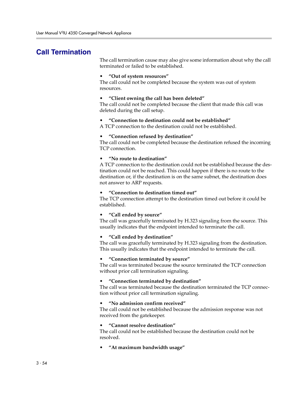 Polycom V2IU 4350 user manual Call Termination 