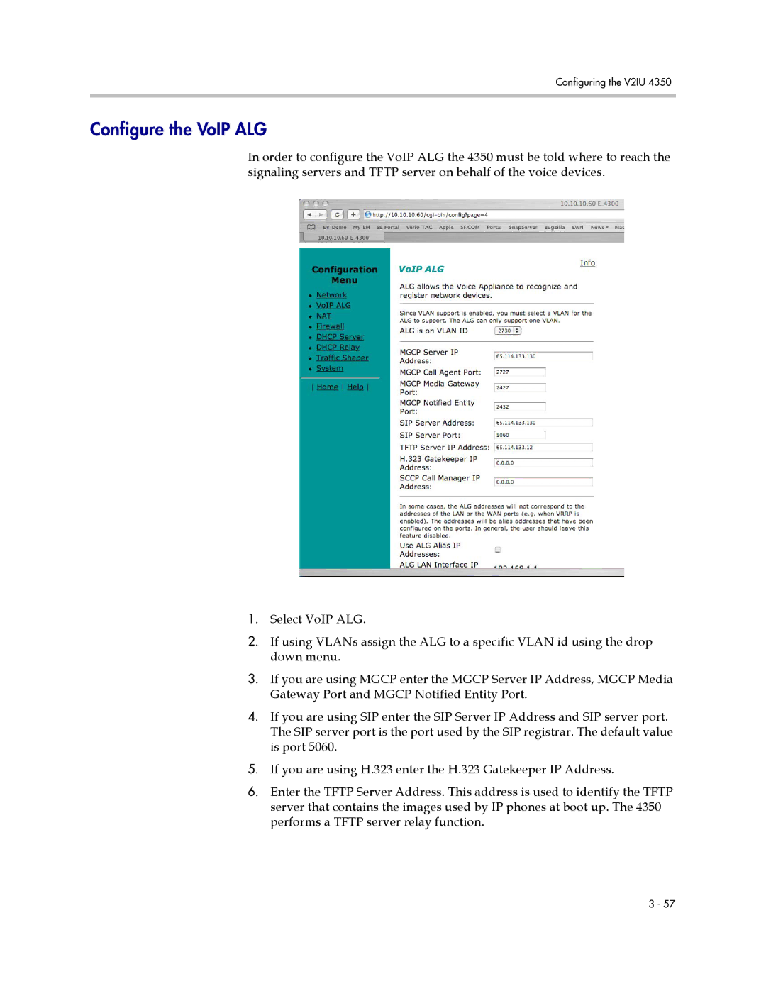 Polycom V2IU 4350 user manual Configure the VoIP ALG 