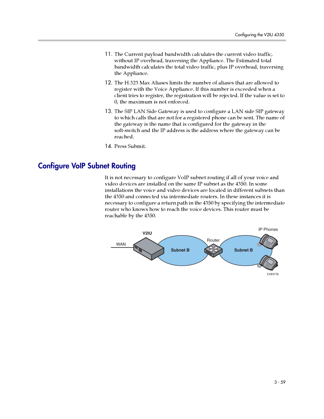 Polycom V2IU 4350 user manual Configure VoIP Subnet Routing 