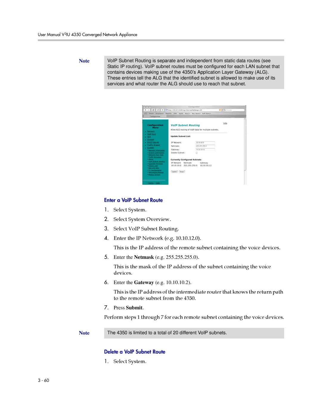 Polycom V2IU 4350 user manual Enter a VoIP Subnet Route 