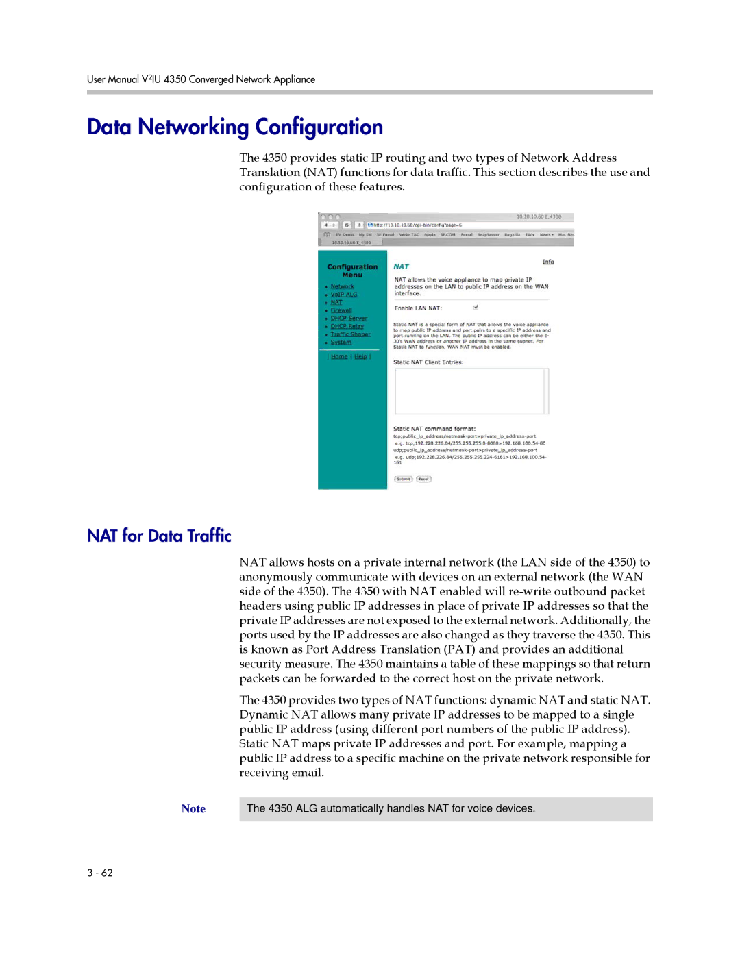 Polycom V2IU 4350 user manual Data Networking Configuration, NAT for Data Traffic 