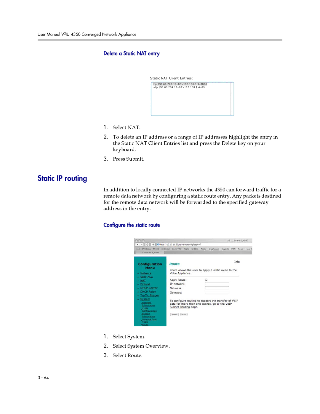 Polycom V2IU 4350 user manual Static IP routing 