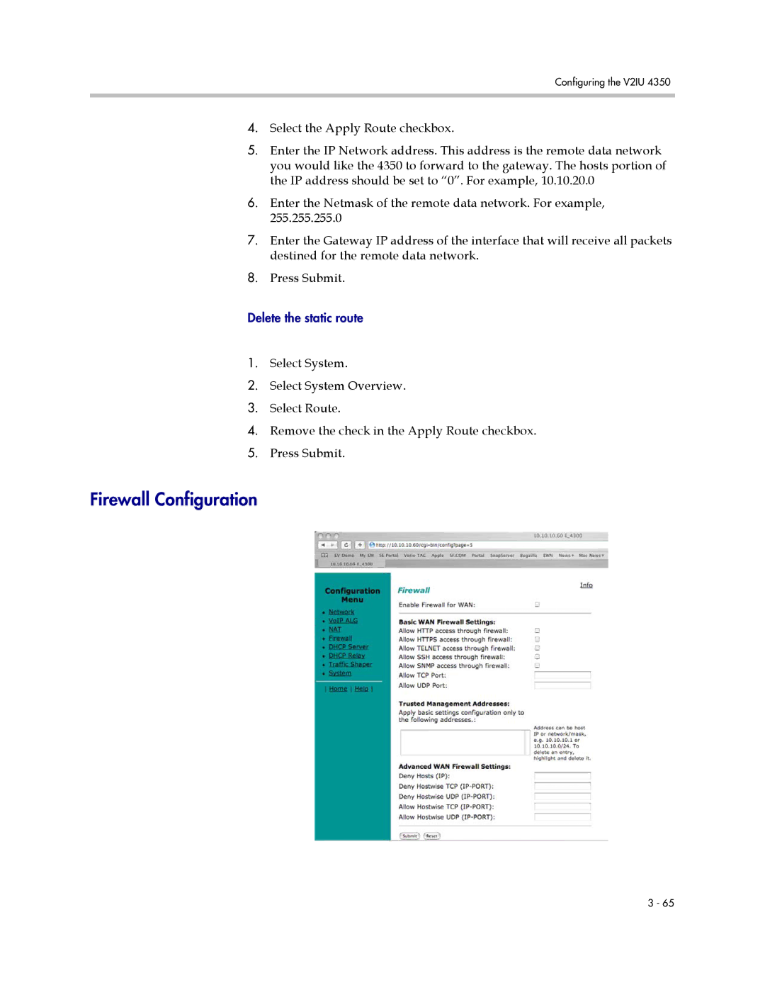 Polycom V2IU 4350 user manual Firewall Configuration 