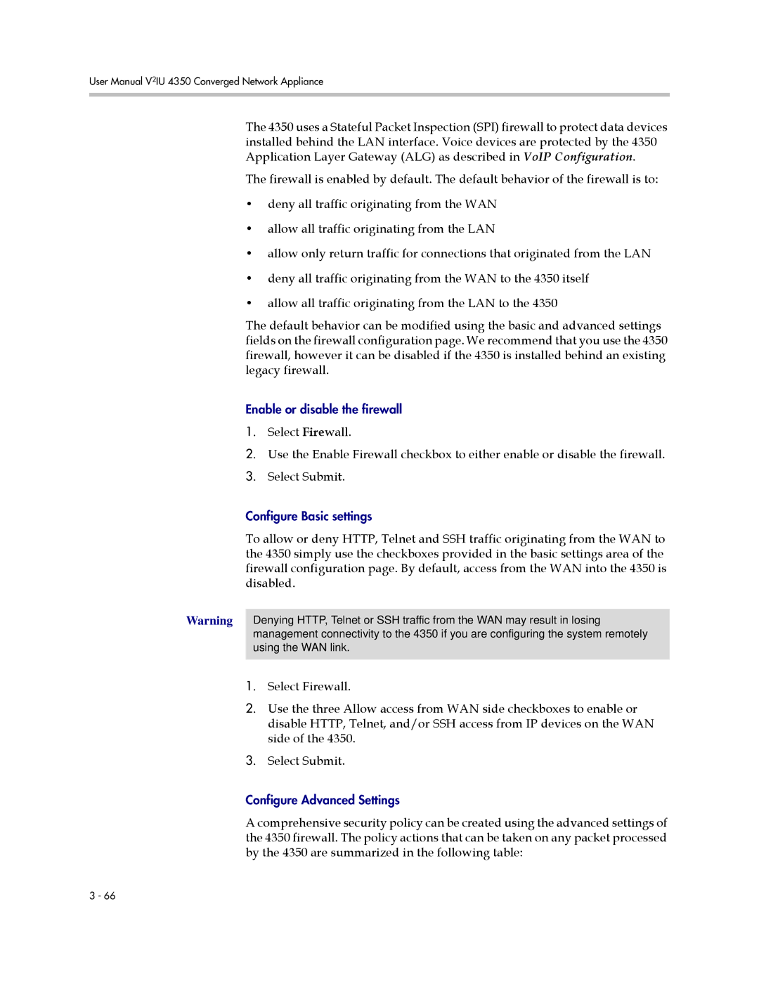 Polycom V2IU 4350 user manual Enable or disable the firewall 