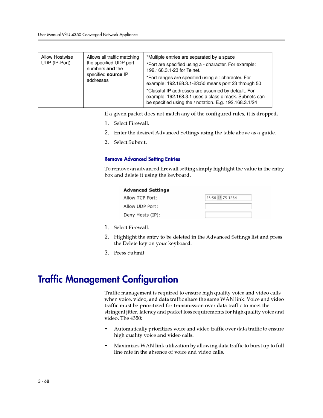 Polycom V2IU 4350 user manual Traffic Management Configuration 