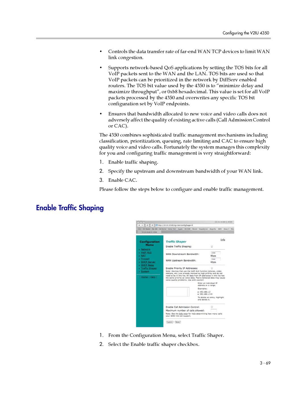 Polycom V2IU 4350 user manual Enable Traffic Shaping 