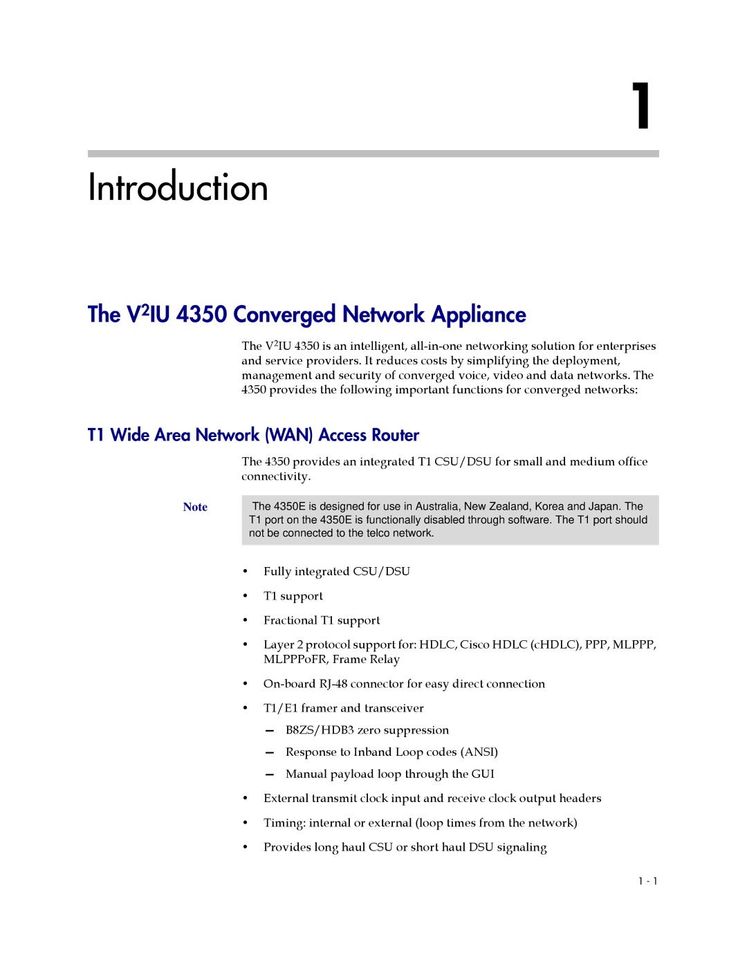 Polycom user manual V2IU 4350 Converged Network Appliance, T1 Wide Area Network WAN Access Router 