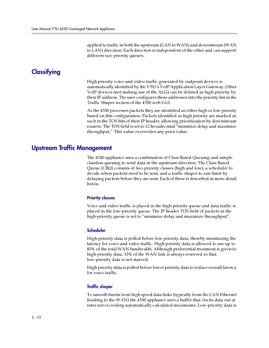 Polycom V2IU 4350 user manual Classifying, Upstream Traffic Management 