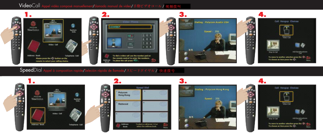Polycom V.35 quick start VideoCall Appel vidéo composé manuellement/Llamada manual de video 