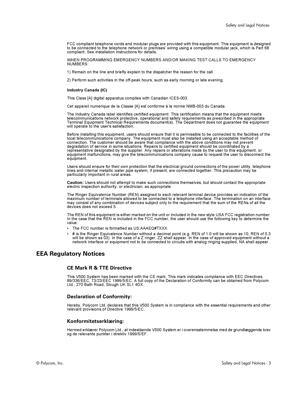 Polycom V500 manual EEA Regulatory Notices 