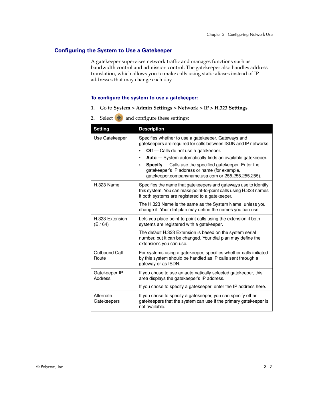 Polycom V500 manual Configuring the System to Use a Gatekeeper, To configure the system to use a gatekeeper 