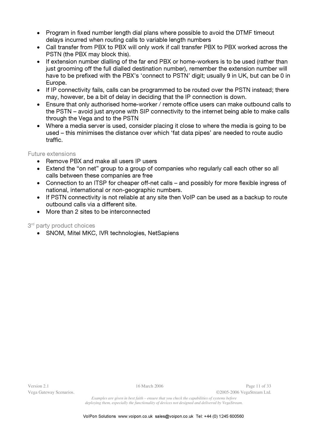 Polycom Vega Gateway appendix SNOM, Mitel MKC, IVR technologies, NetSapiens 