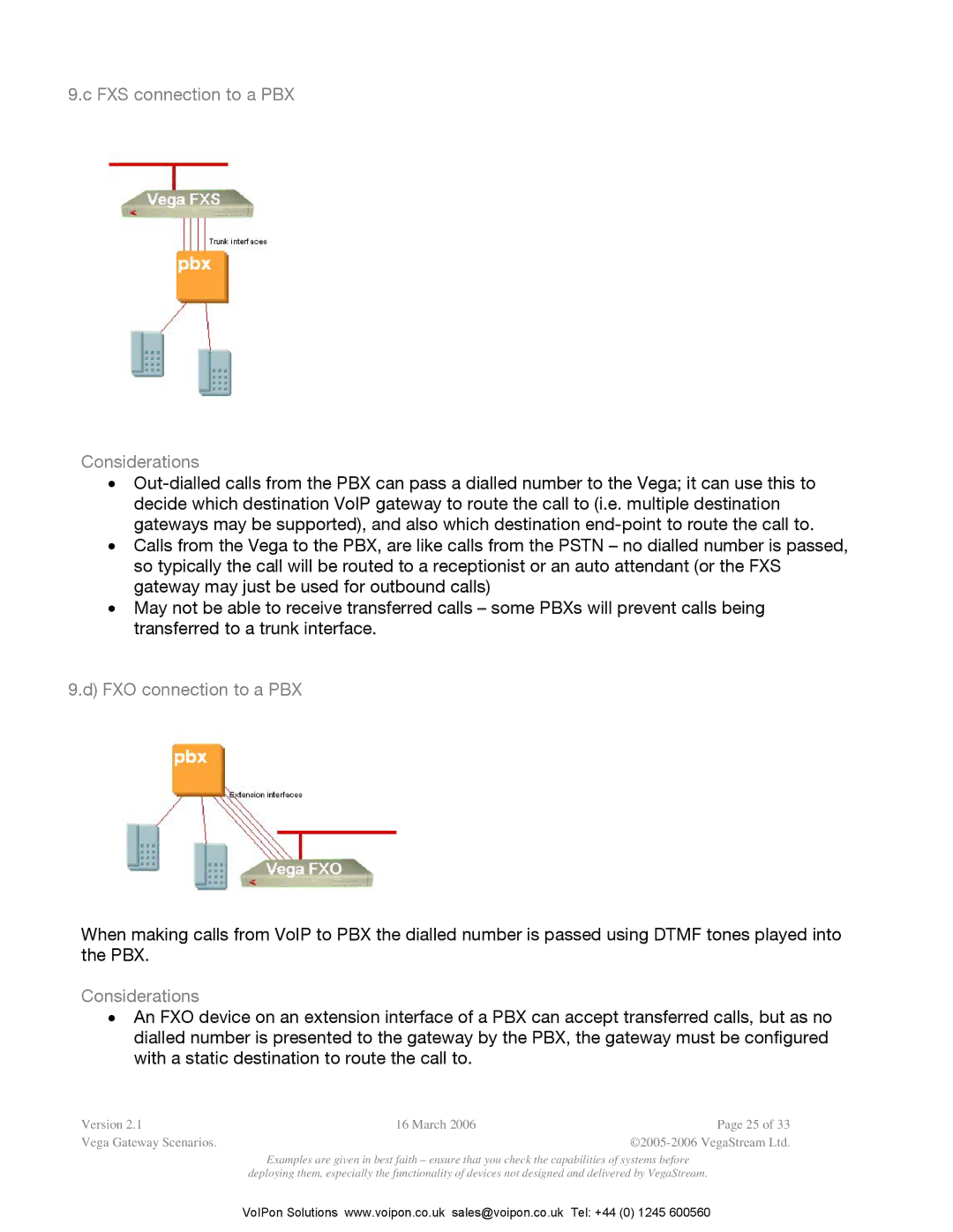 Polycom Vega Gateway appendix FXS connection to a PBX Considerations, FXO connection to a PBX 