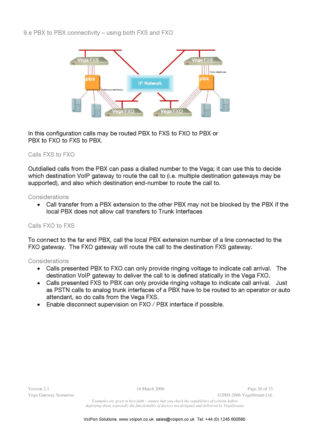 Polycom Vega Gateway appendix PBX to PBX connectivity using both FXS and FXO, Calls FXS to FXO, Calls FXO to FXS 