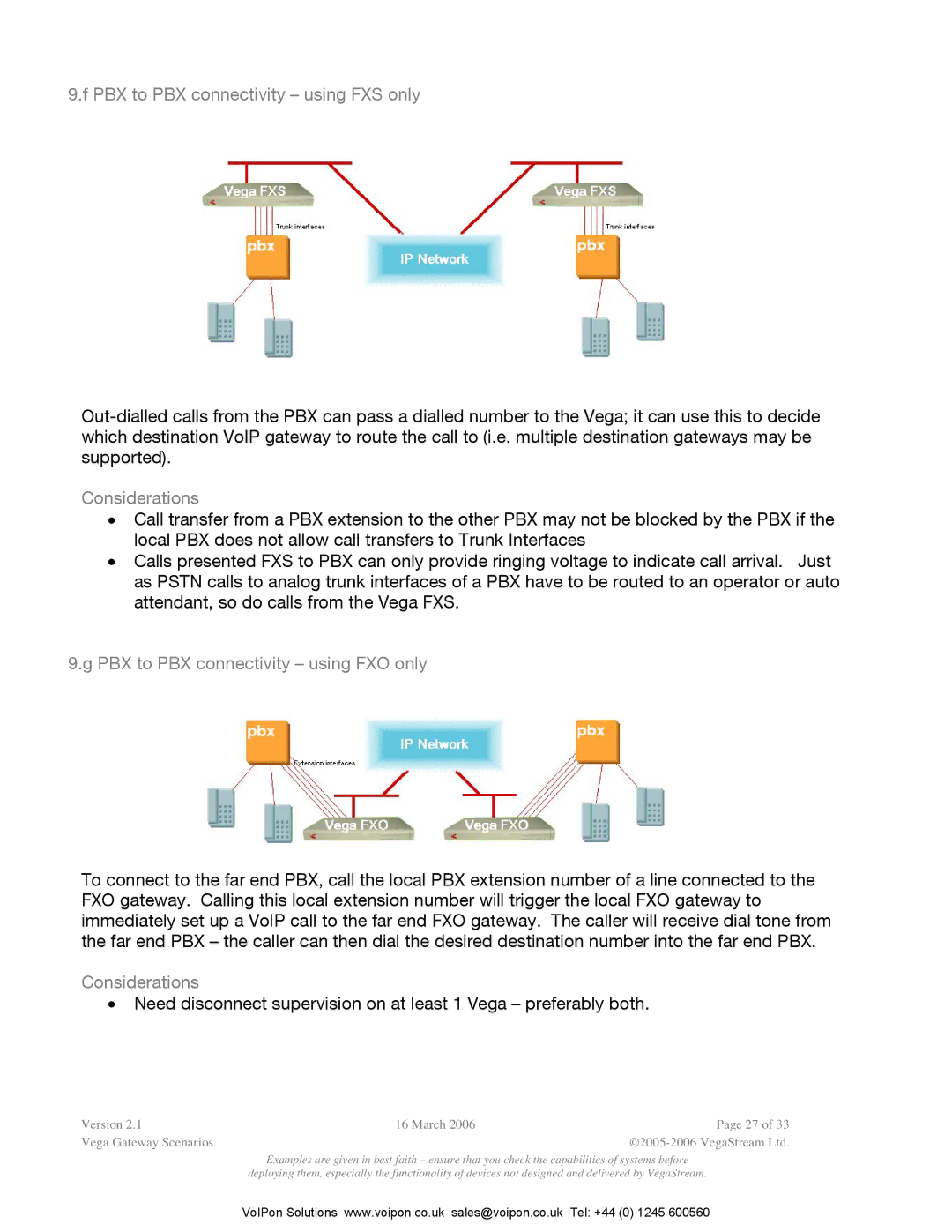 Polycom Vega Gateway appendix PBX to PBX connectivity using FXS only, PBX to PBX connectivity using FXO only 