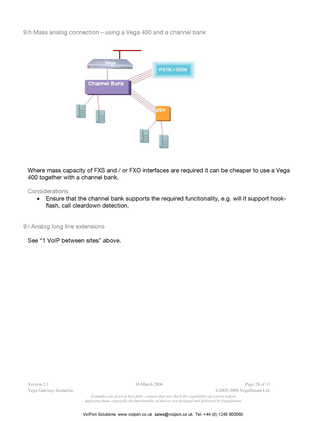 Polycom Vega Gateway appendix Mass analog connection using a Vega 400 and a channel bank, Analog long line extensions 