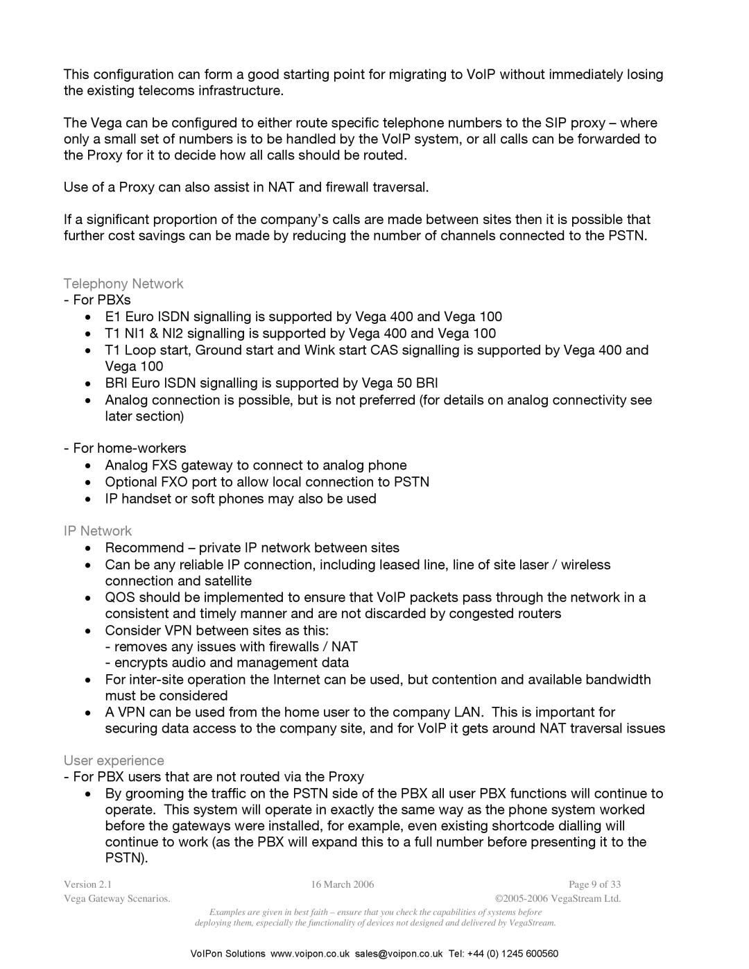 Polycom Vega Gateway appendix Telephony Network 