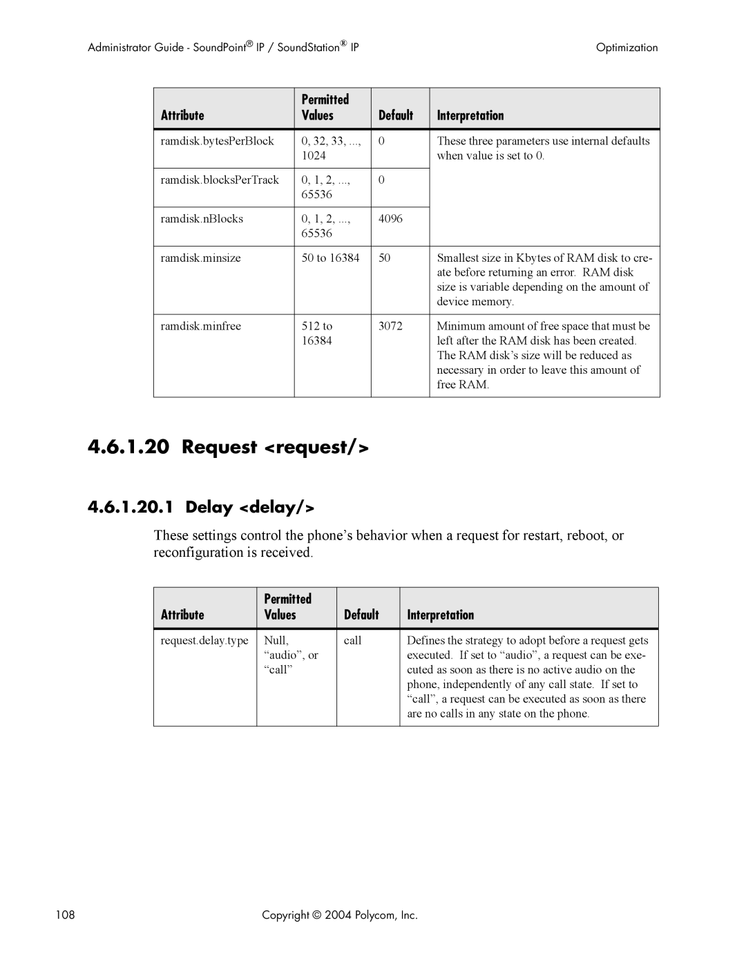 Polycom Version 1.4.x 17 manual Request request, Delay delay 