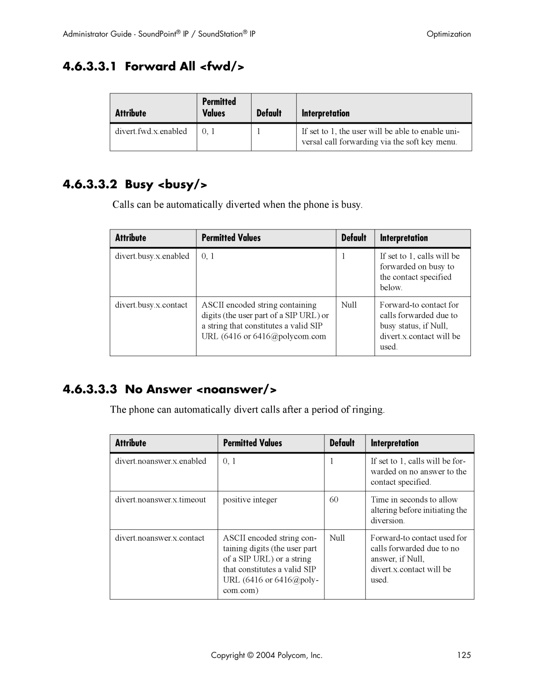 Polycom Version 1.4.x 17 manual Forward All fwd, Busy busy, No Answer noanswer 