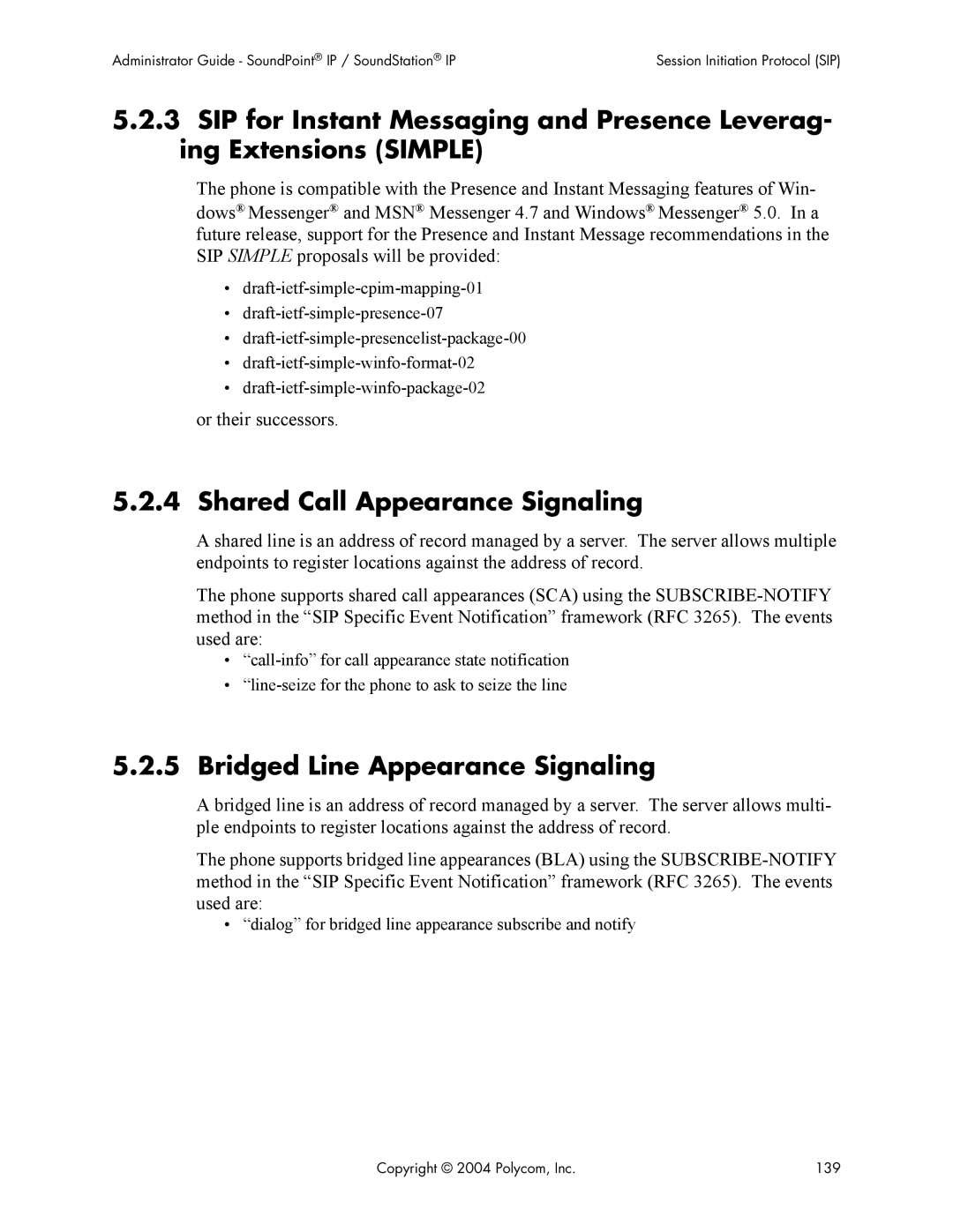 Polycom Version 1.4.x 17 manual Shared Call Appearance Signaling, Bridged Line Appearance Signaling, Or their successors 