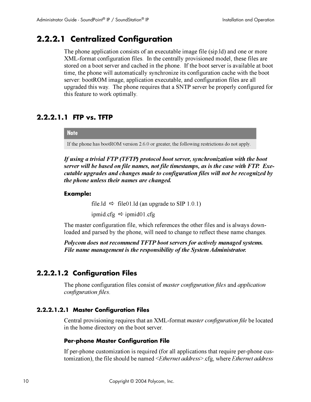 Polycom Version 1.4.x 17 manual Centralized Configuration, FTP vs. Tftp, Configuration Files 