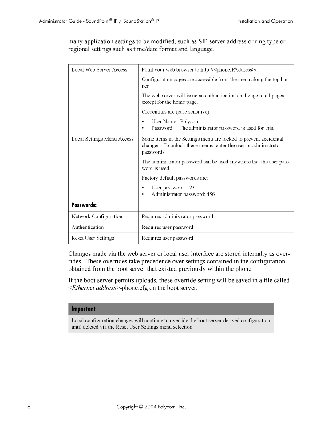 Polycom Version 1.4.x 17 manual Passwords 